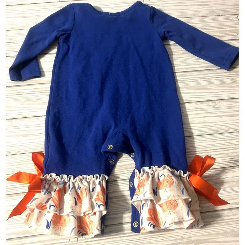 marie nicole clothing ruffle romper Florida floral orange blue Gators 3-6 months